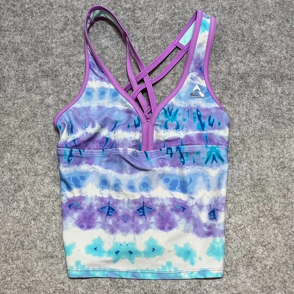 Gerry Girls Purple Blue Tie Dye Tankini Swim Top Strappy Back Youth Size M 10/12